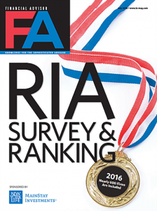 Financial Advisor's "2016 RIA Survey & Ranking" Magazine Cover