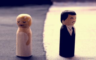 wife and husband doodles in divorce process concept broken relationships